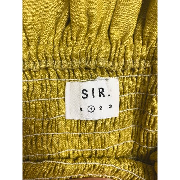 SIR. THE LABEL Mariele One Sleeve Smocked Bust Mustard Linen Mini Dress US SMALL - Picture 14 of 16